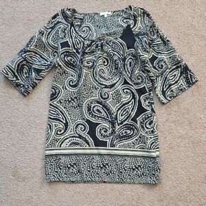 Glam Cold Shoulder Black and Cream Paisley Tunic